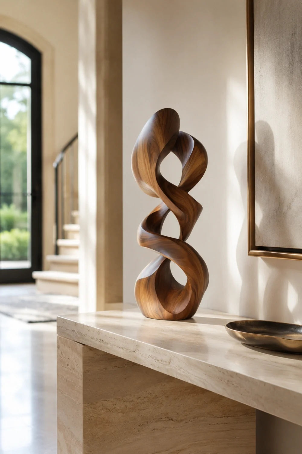 Summit Abstract Wood Sculpture, profile view