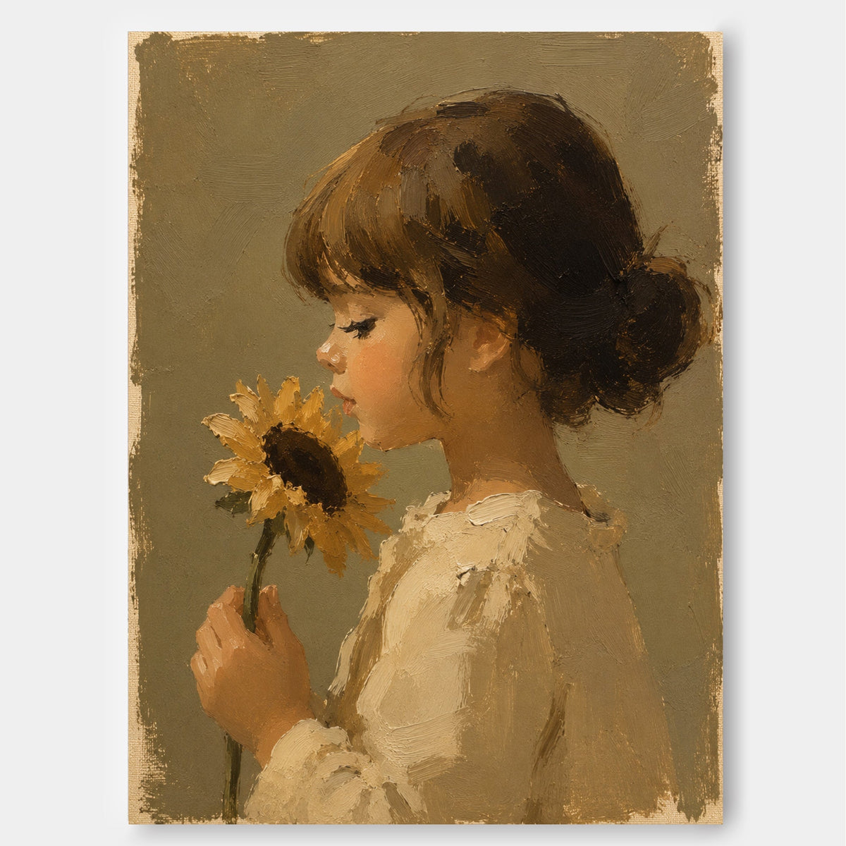 Sunflower Bun Girl Canvas Art, full print view