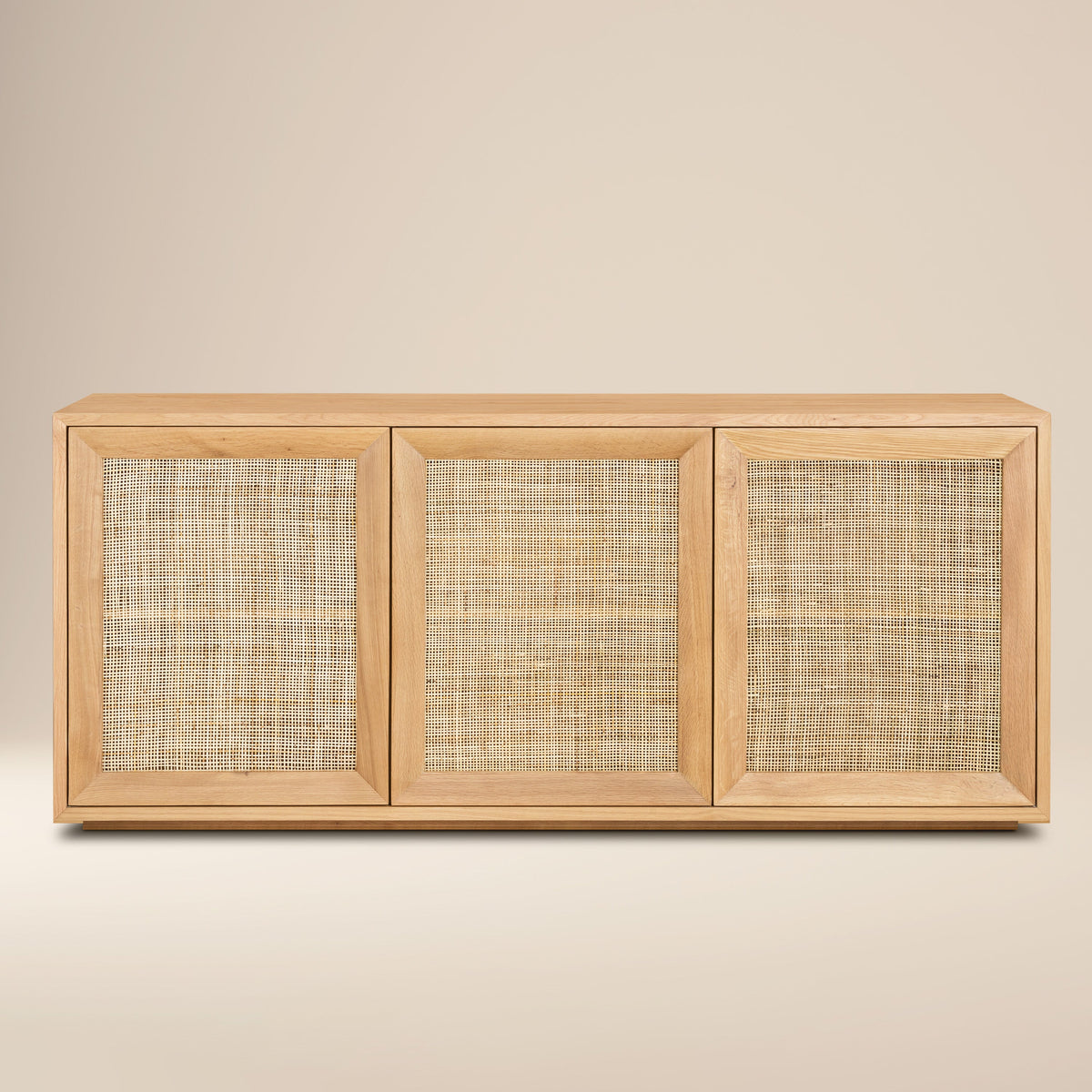 Tate 76" Oak Sideboard, open door and storage view