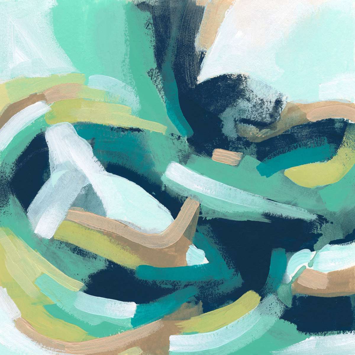 Teal Swirl Abstract IV Wall Art, framed and hung on a wall