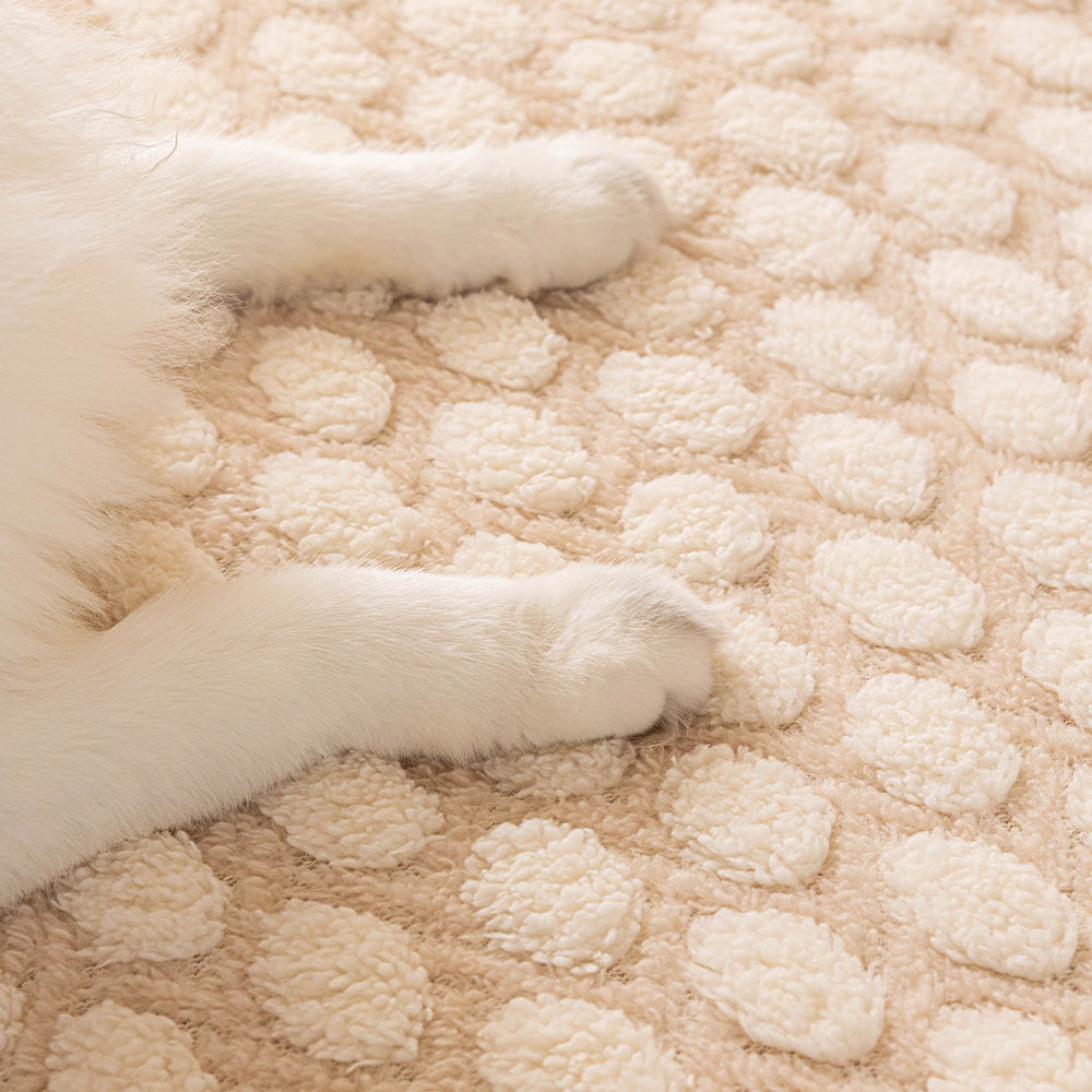 Textured Dot Plush Pet Sofa Bed, styled in a living room