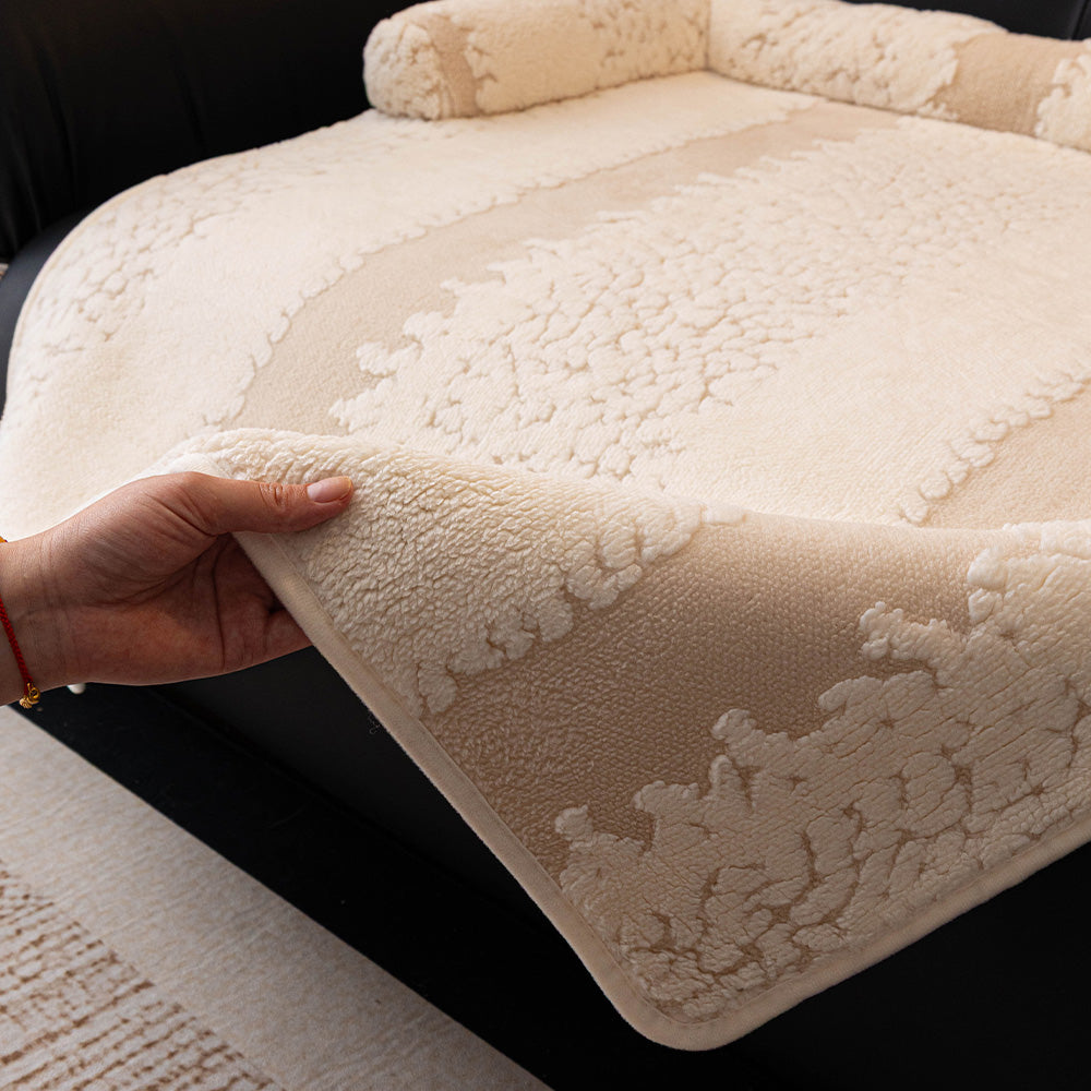 Textured Stripe Plush Bolster Pet Sofa Bed, cover and base detail