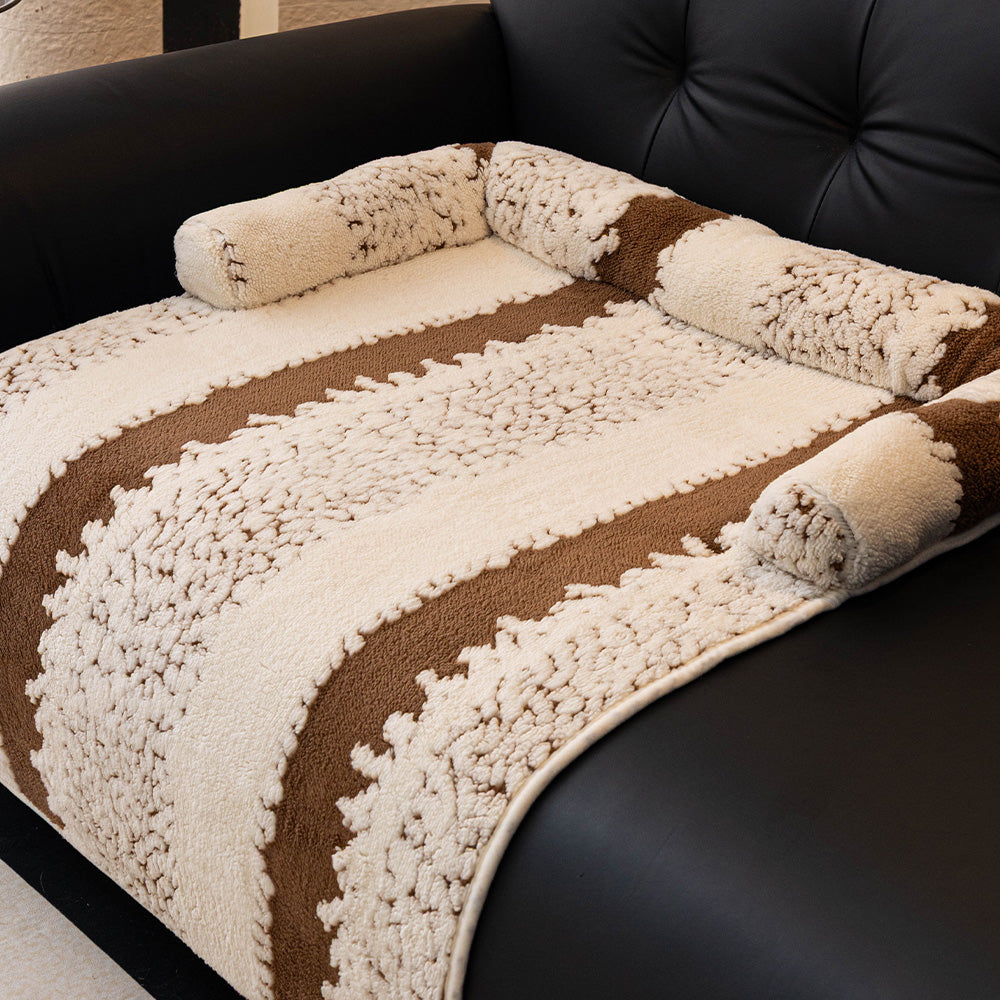 Textured Stripe Plush Bolster Pet Sofa Bed, plush surface texture close up