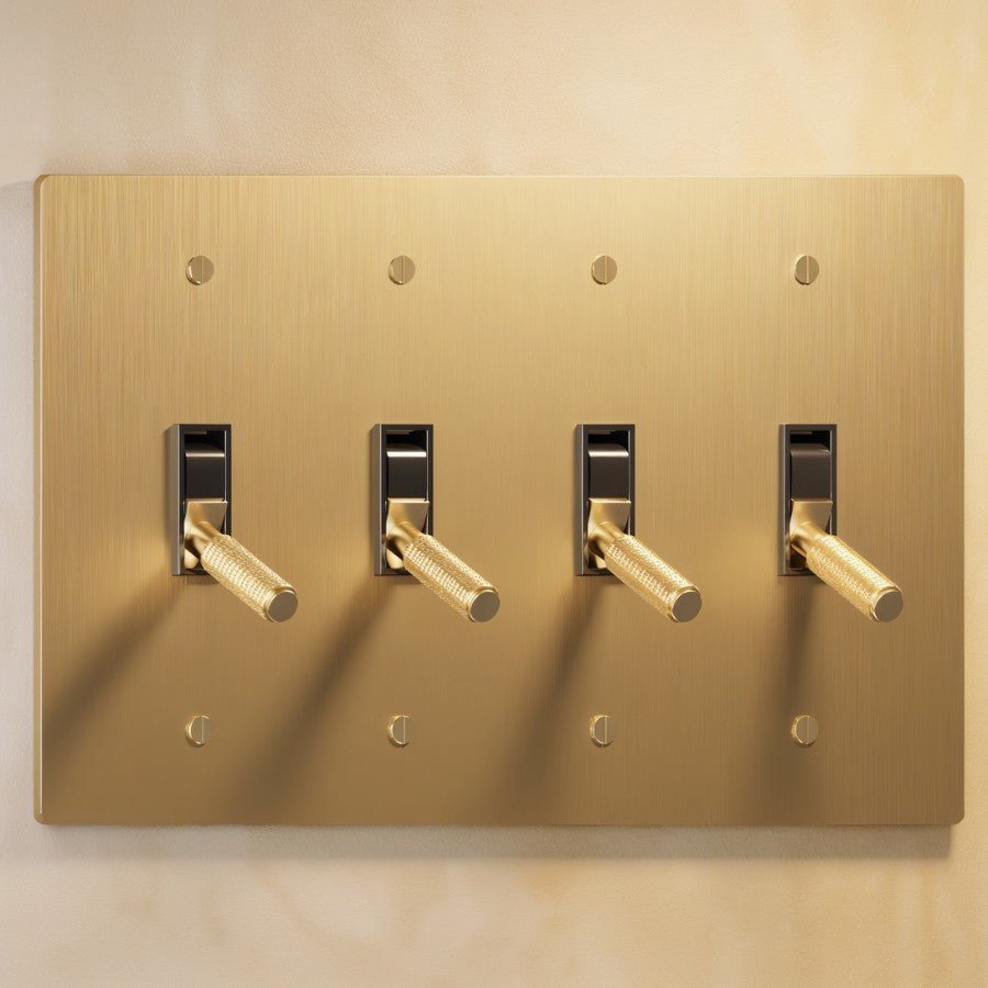 The Architectural Brass 4-Way Toggle Switch (1 to 5 Gang), angled three quarter view