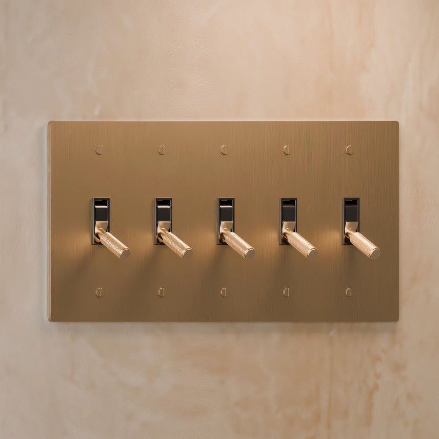 The Architectural Brass 4-Way Toggle Switch (1 to 5 Gang), back and fixing detail
