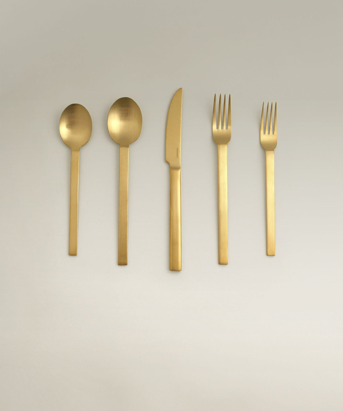Tomales Four-Person Flatware Set, gold, overhead view