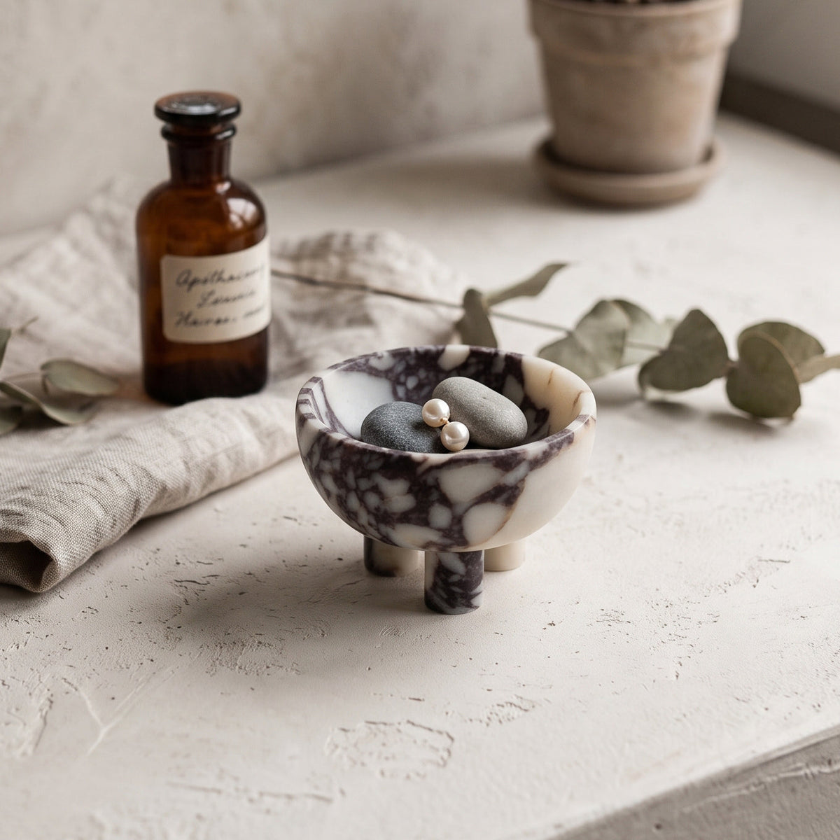 Tuscan Marble Footed Bowl, top down view