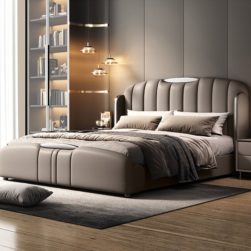 Velvet Upholstered Bed Frame, angled three quarter view