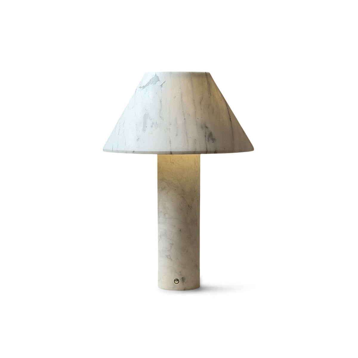 Verdelle Marble Rechargeable Table Lamp, lit on a side table
