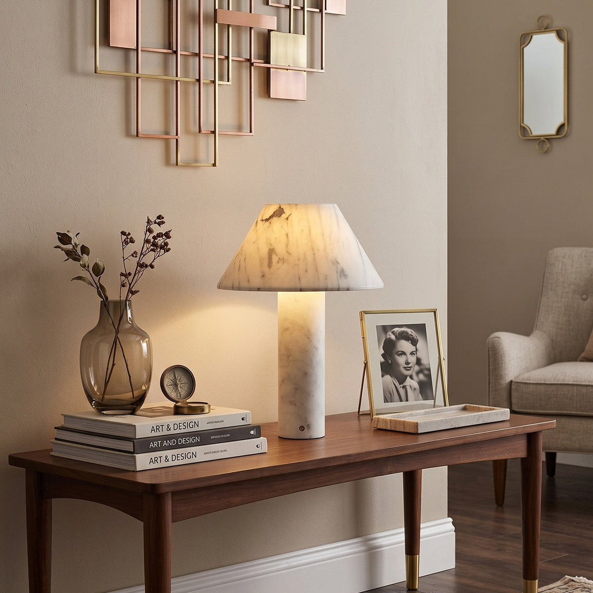 Verdelle Marble Rechargeable Table Lamp, angled three quarter view