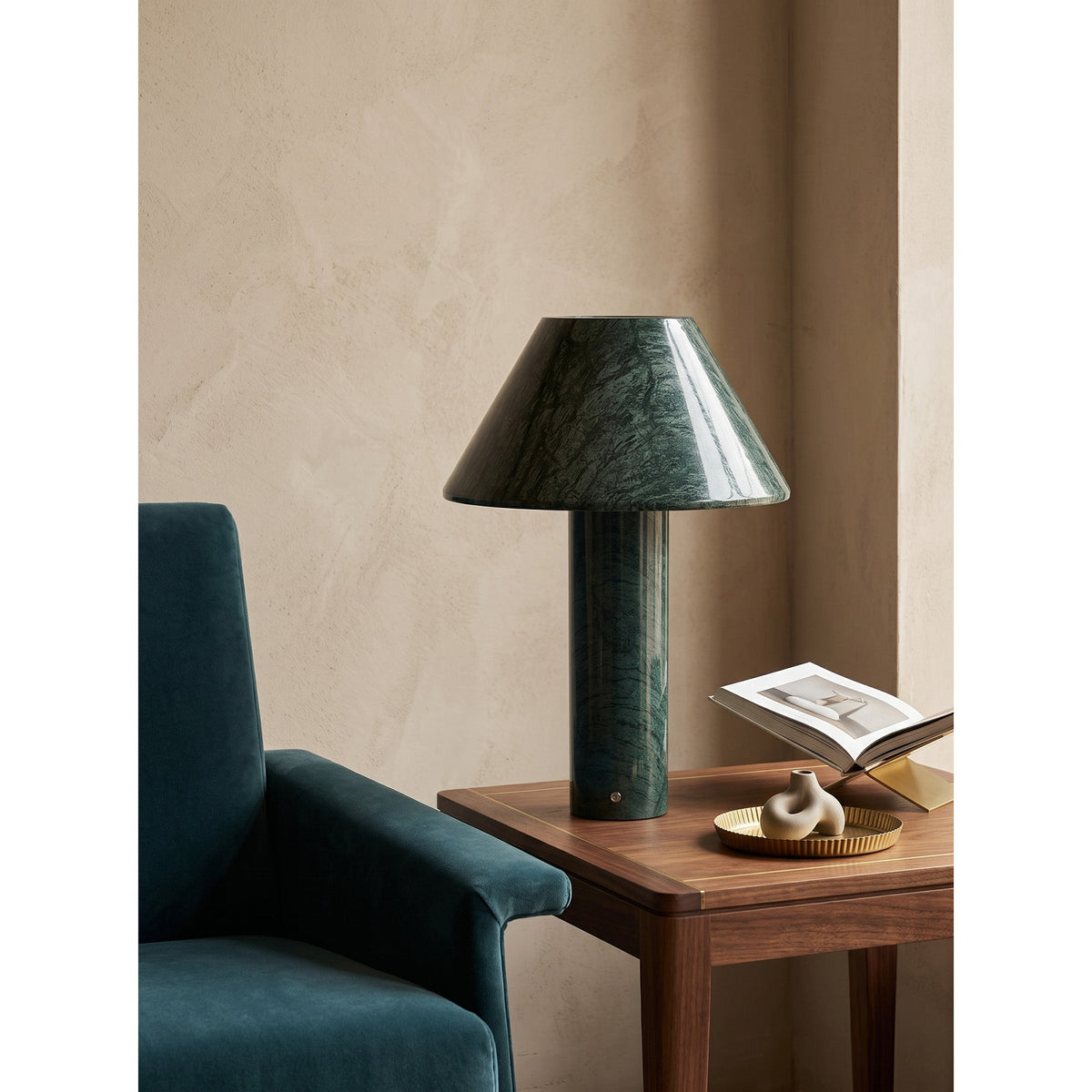 Verdelle Marble Rechargeable Table Lamp, second base and stem detail