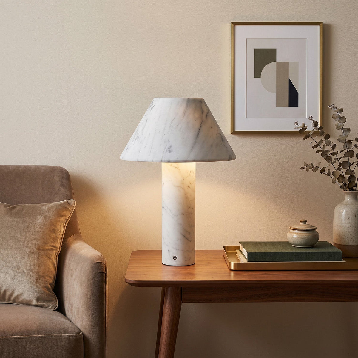 Verdelle Marble Rechargeable Table Lamp, shade and diffuser detail