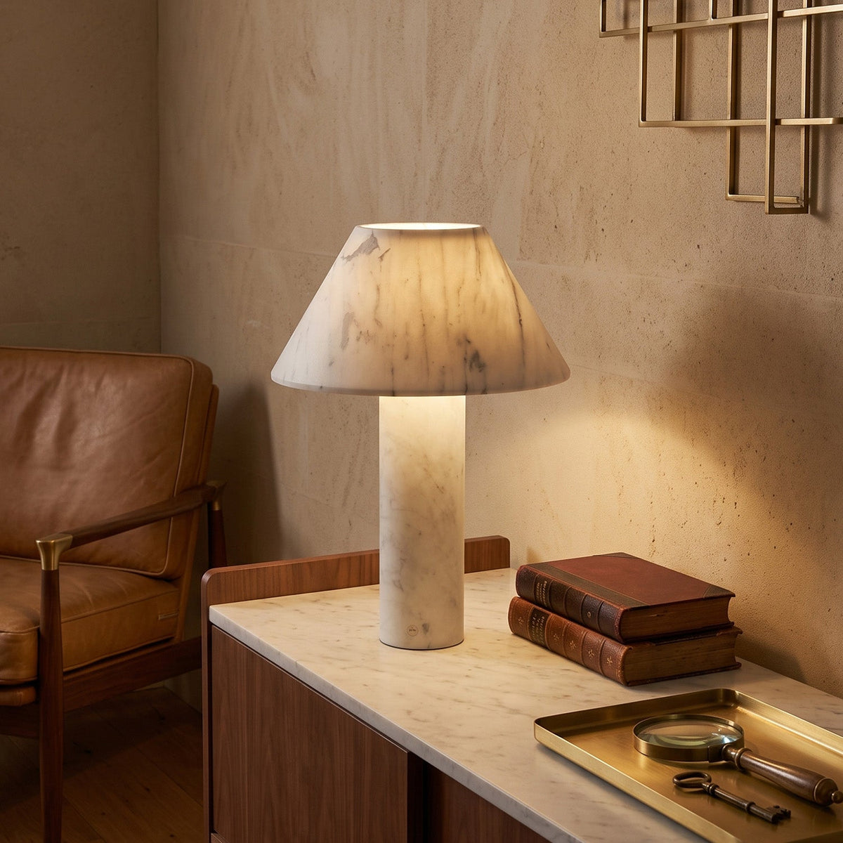 Verdelle Marble Rechargeable Table Lamp, base and stem detail