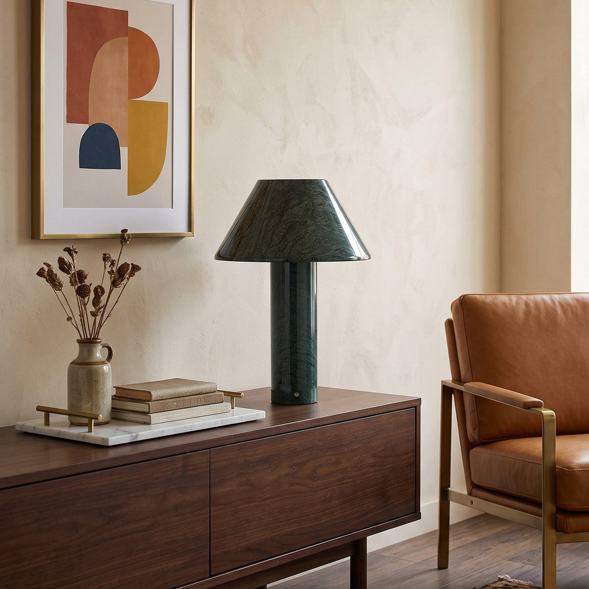 Verdelle Marble Rechargeable Table Lamp, scale beside a book