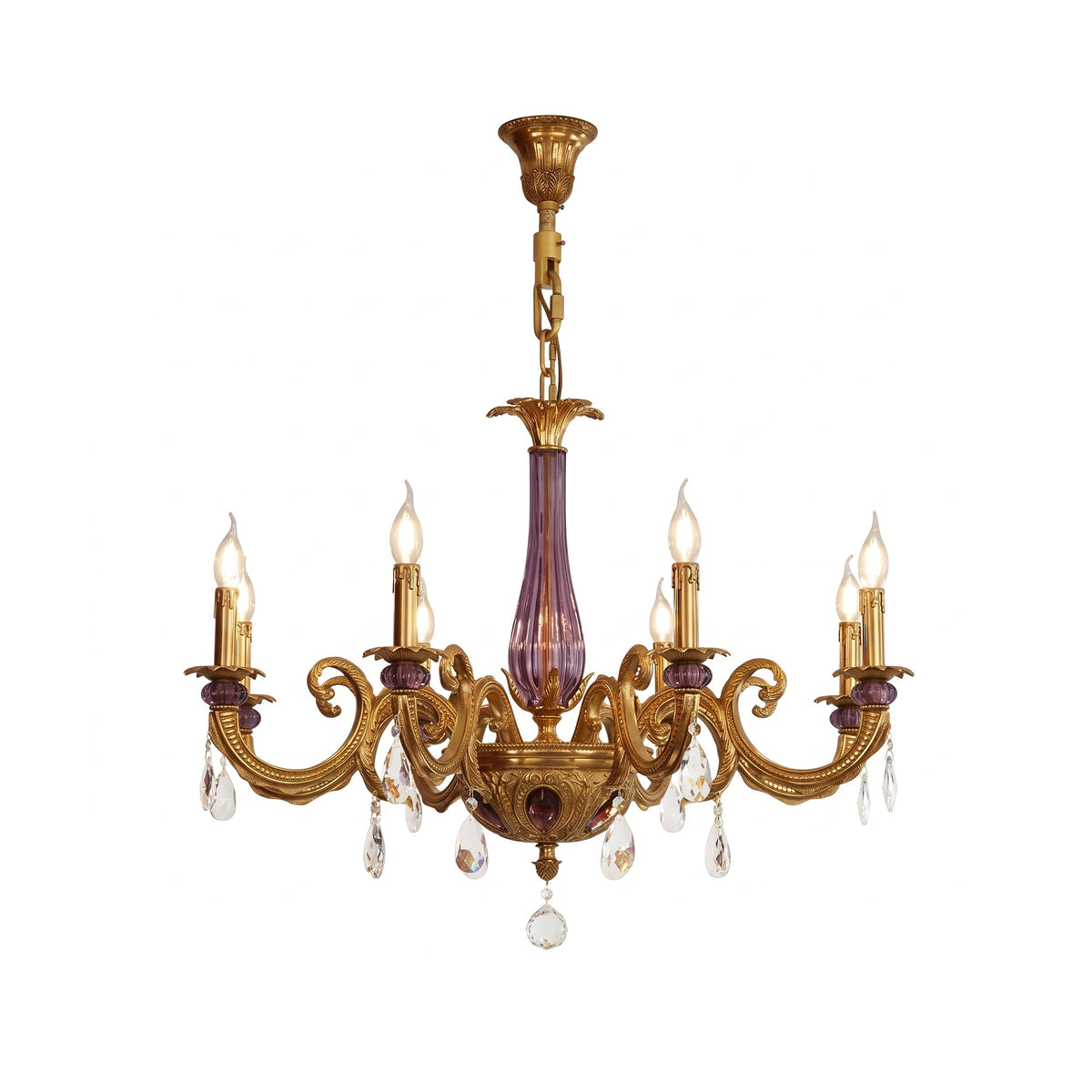 Verona Chandelier, lit in a styled room