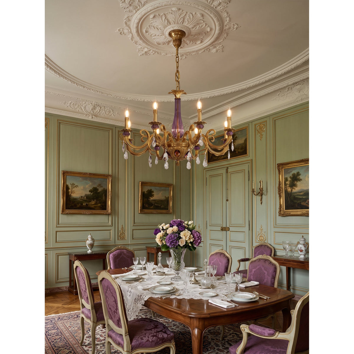Verona Chandelier, second lit in a styled room