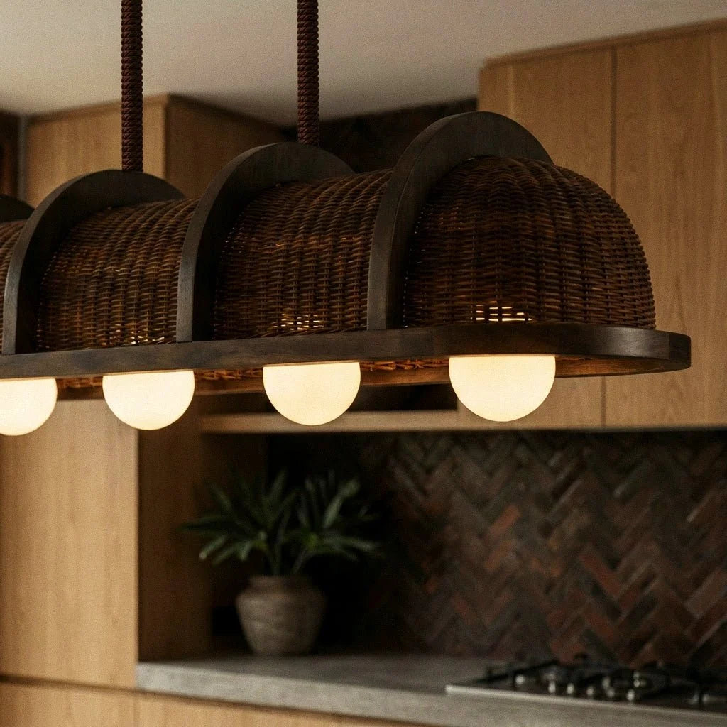 Vetra Metal Pendant Light, shown in scale within a hallway