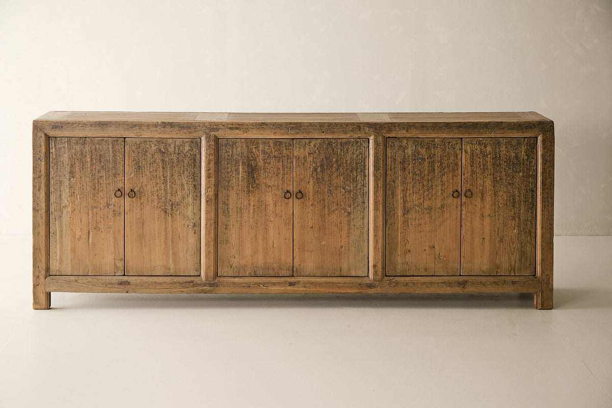 Vintage Solid Elm 6-Door Sideboard, front view