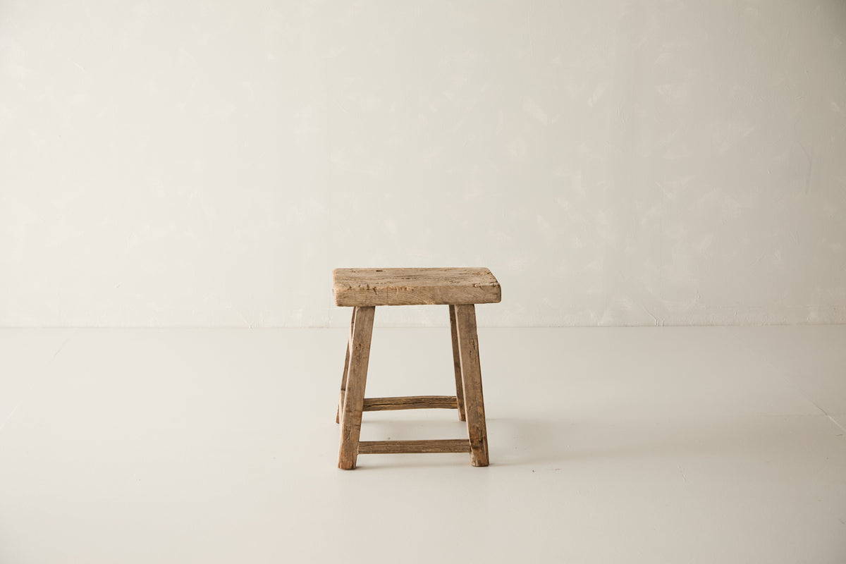 Vintage Solid Elm Ranch Stool, front view