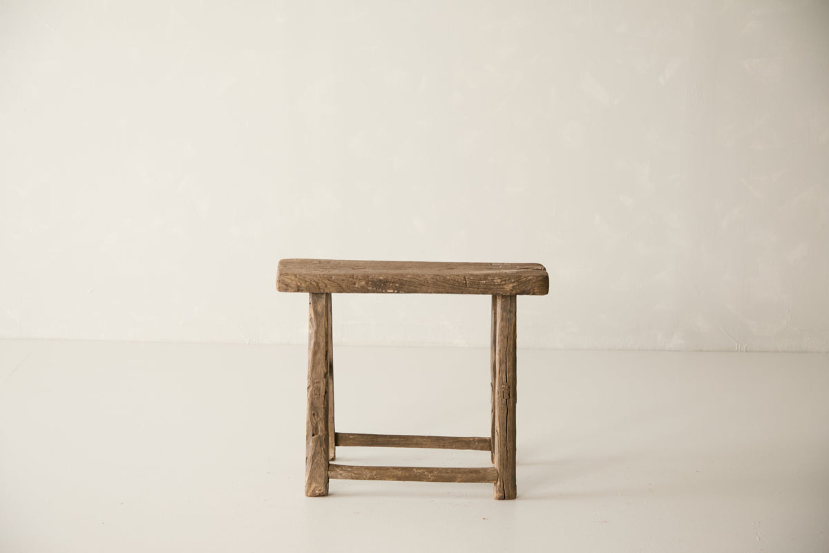 Vintage Solid Elm Ranch Stool No 2, front view