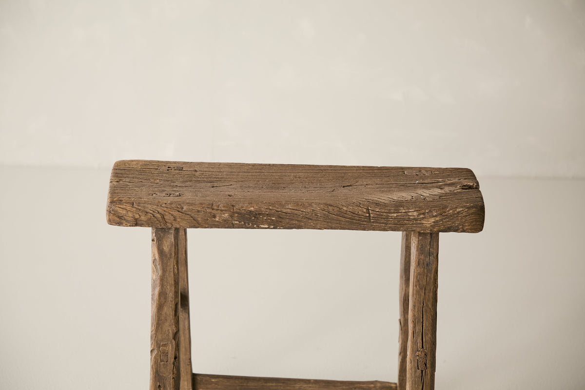 Vintage Solid Elm Ranch Stool No 2, side profile