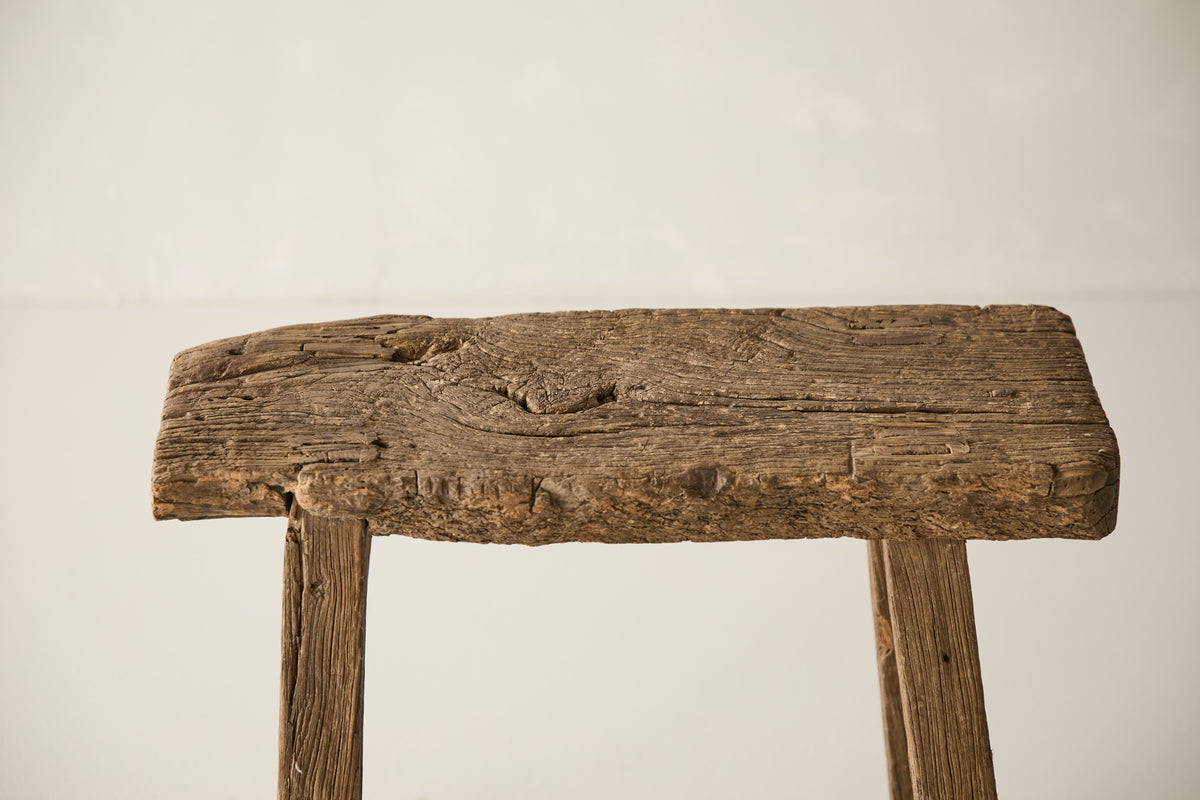 Vintage Solid Elm Ranch Stool No 3, side profile