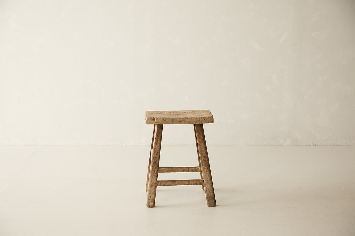 Vintage Solid Elm Stool, front view