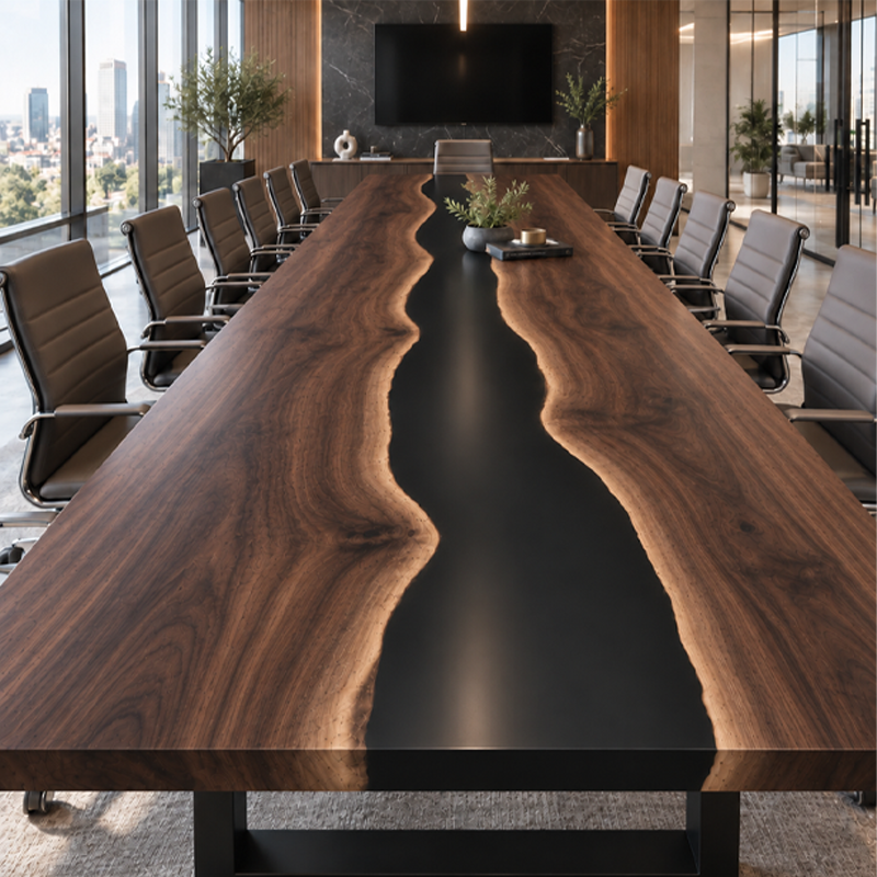 Walnut River Epoxy Conference Table, edge and grain detail