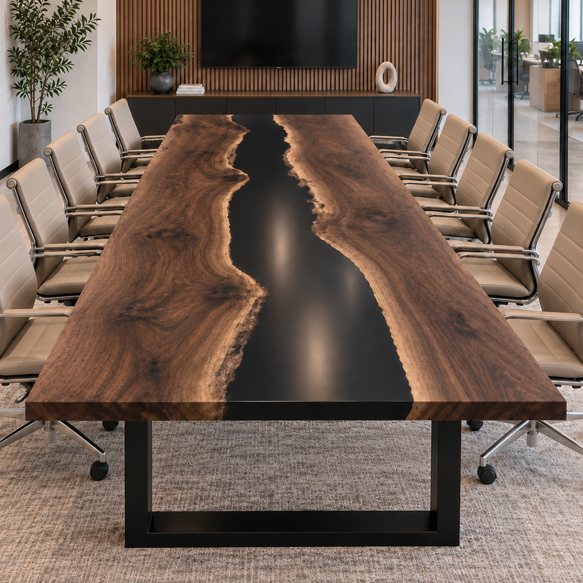 Walnut River Epoxy Conference Table, leg and base detail