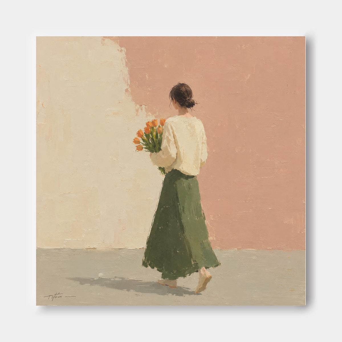 Woman with Orange Tulips Canvas Art, full print view