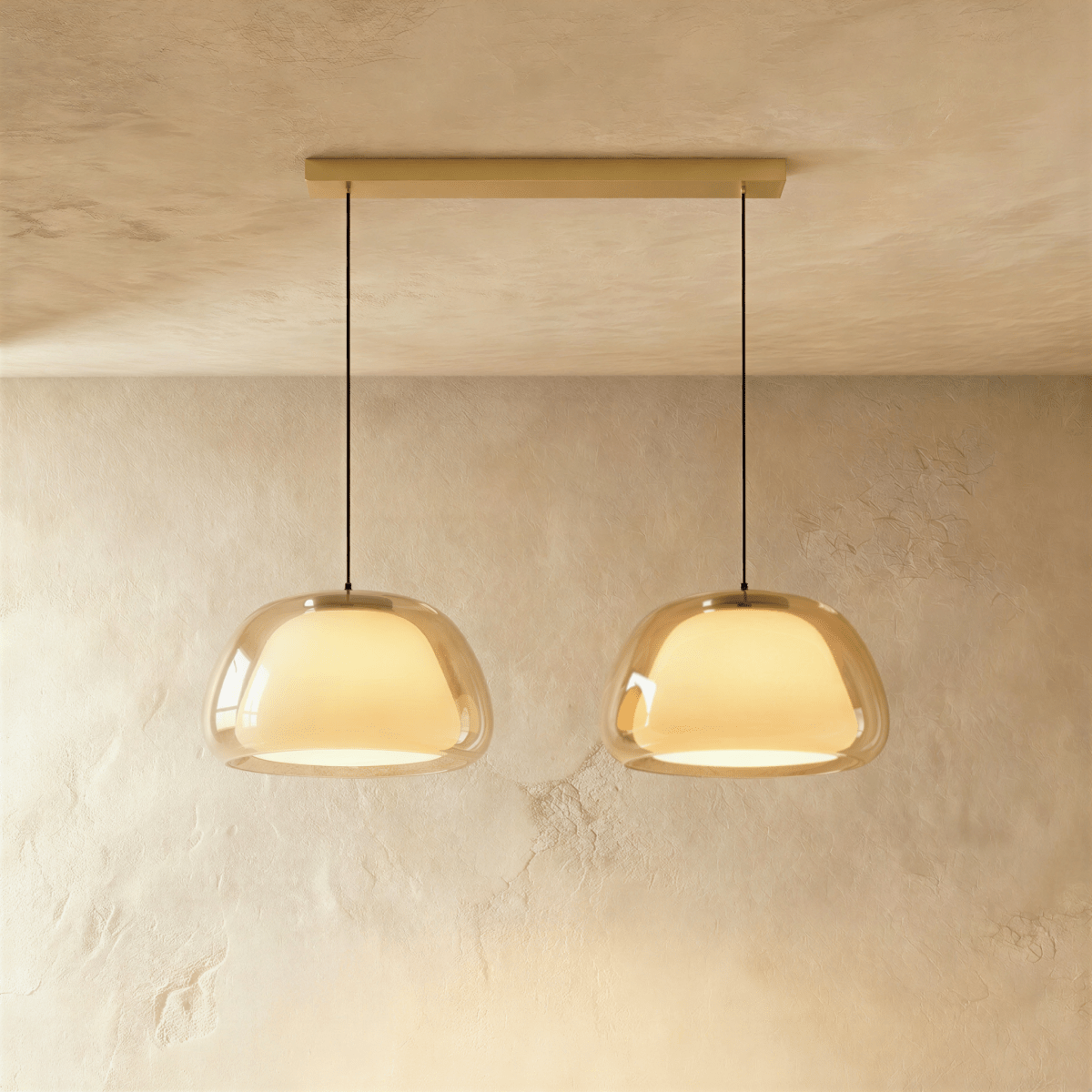 Zabda Metal Pendant Light, shown in scale within a hallway