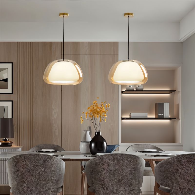 Zabda Metal Pendant Light, second styled above a dining table