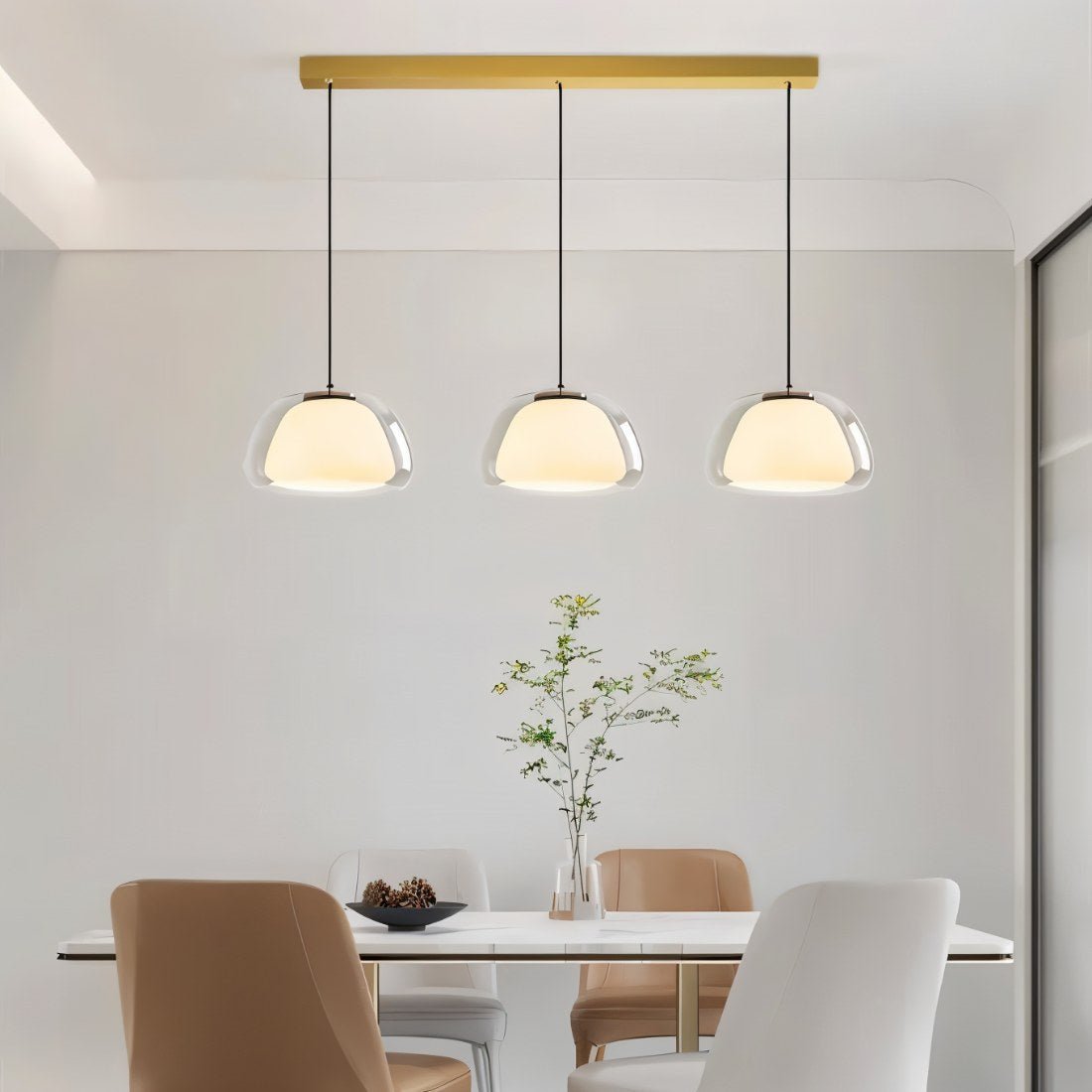 Zabda Metal Pendant Light, second shown in scale within a hallway